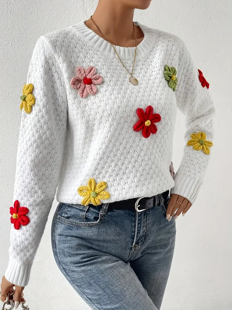 Kaadrie – Knitted 3D Flower Sweater