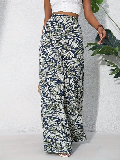 Fritzi – Leaf Print Wide Leg Trousers