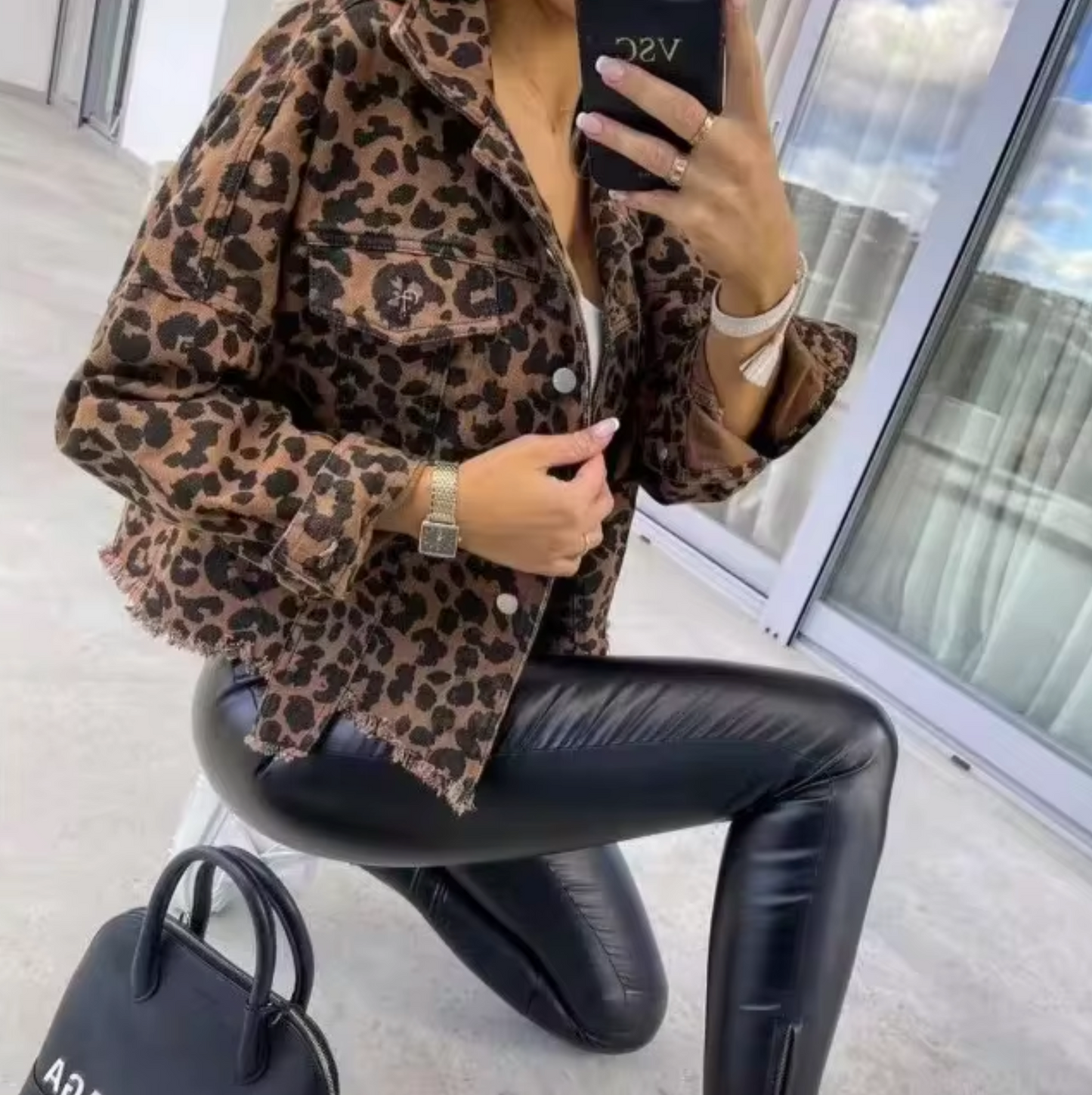 Shaira – Leopard Print Denim Coat