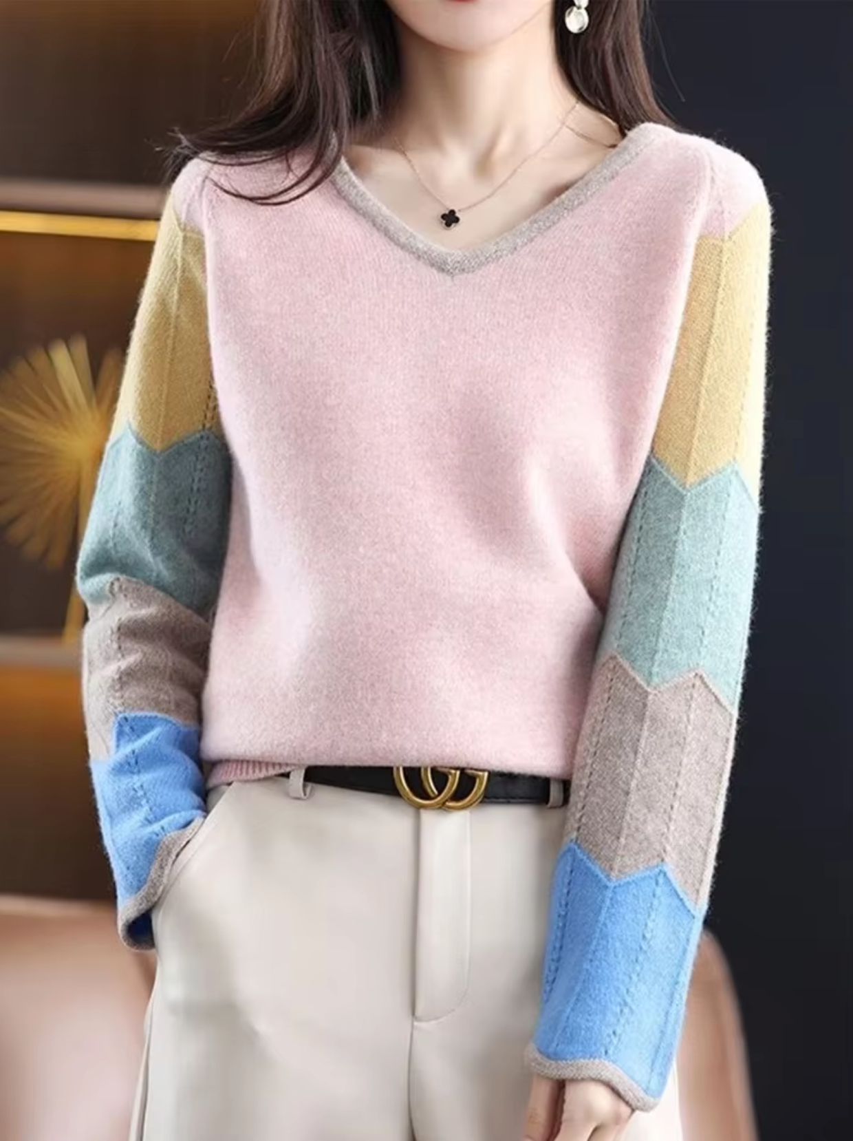 Marce – Colorful V-neck Knitted Sweater