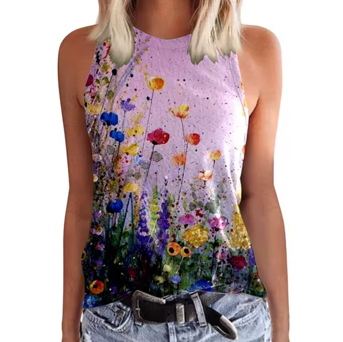 Minsy – Colorful Flowers Sleeveless Top