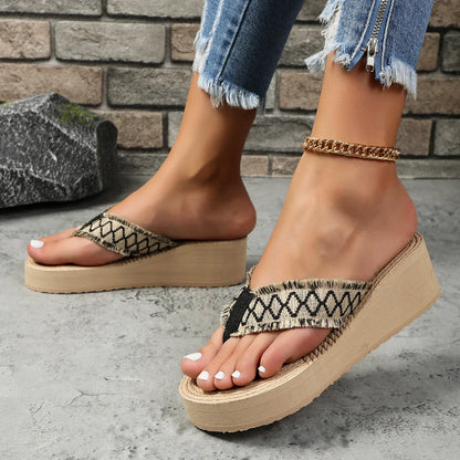 Elle - Woven Wedge Slippers