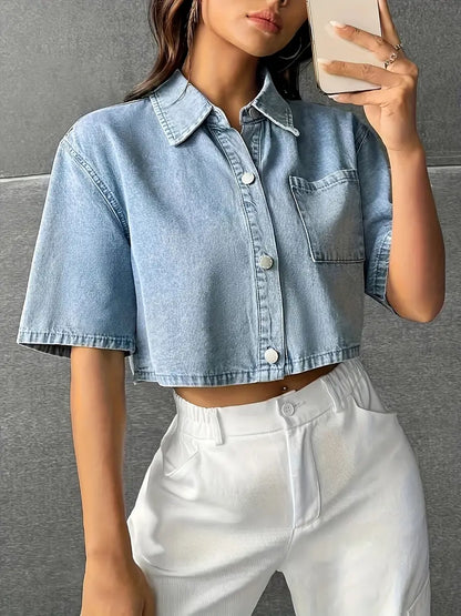 Alivia – Stylish Cropped Cotton Denim Shirt