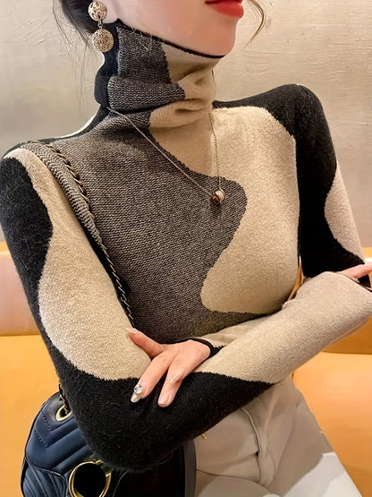 Charu - Color-block Turtleneck Knitted Sweater