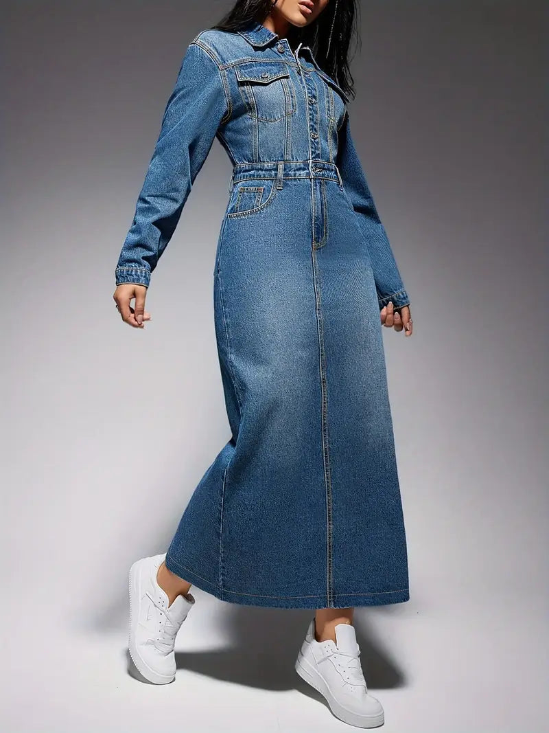 Oona – Long Sleeve Denim Maxi Dress