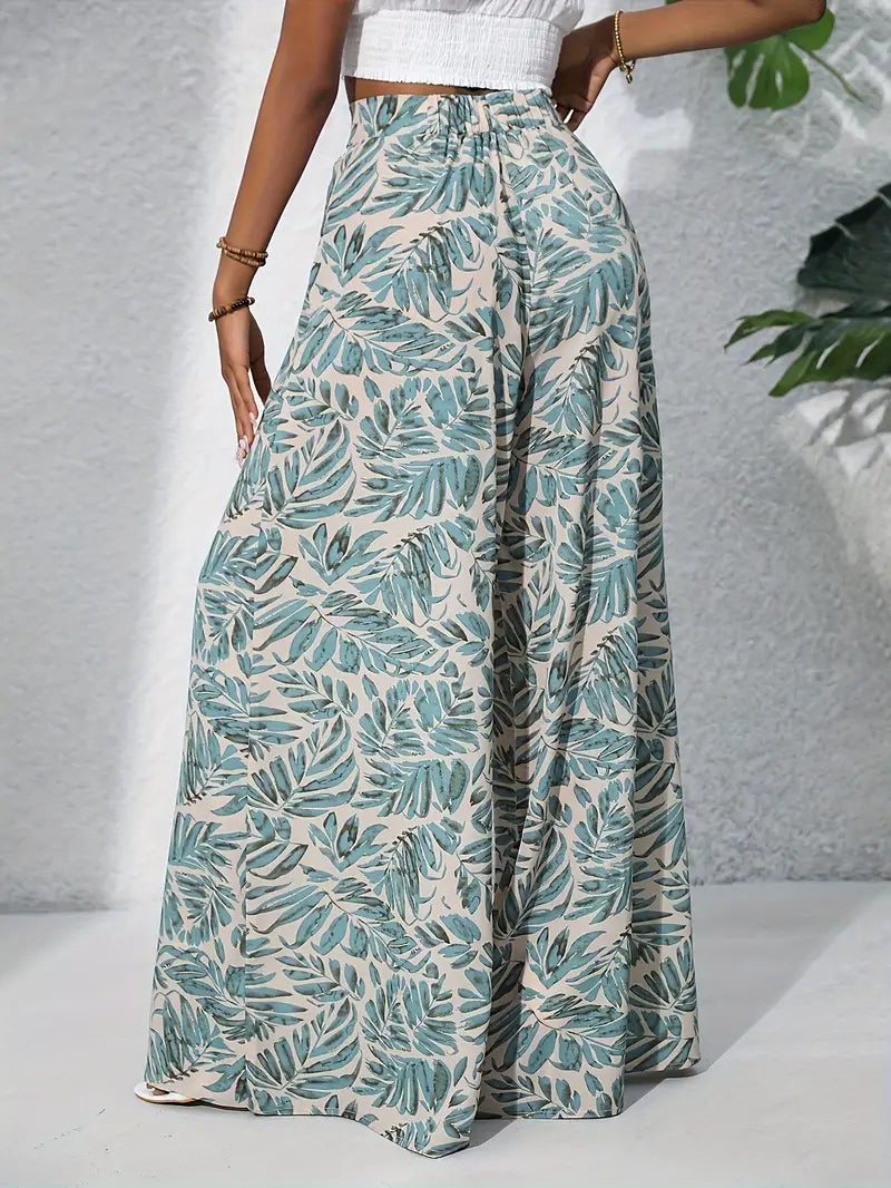 Fritzi – Leaf Print Wide Leg Trousers