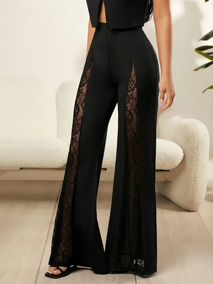 Eikin – High Waist Lace Flared Trousers