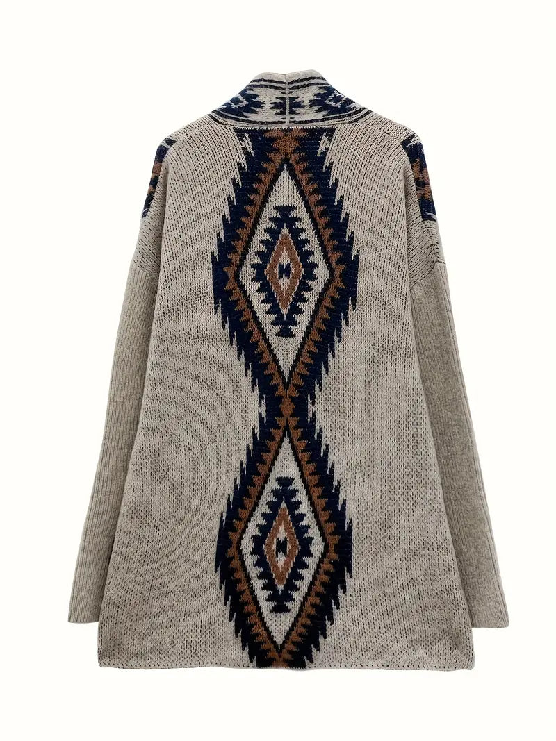 Susan - Knitted Ethnic Print Cardigan