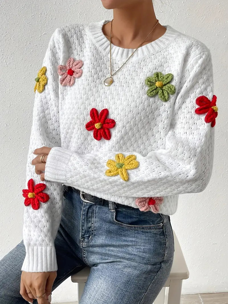 Kaadrie – Knitted 3D Flower Sweater