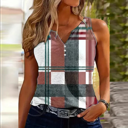 Gloria - Plaid V-Neck Sleeveless Top