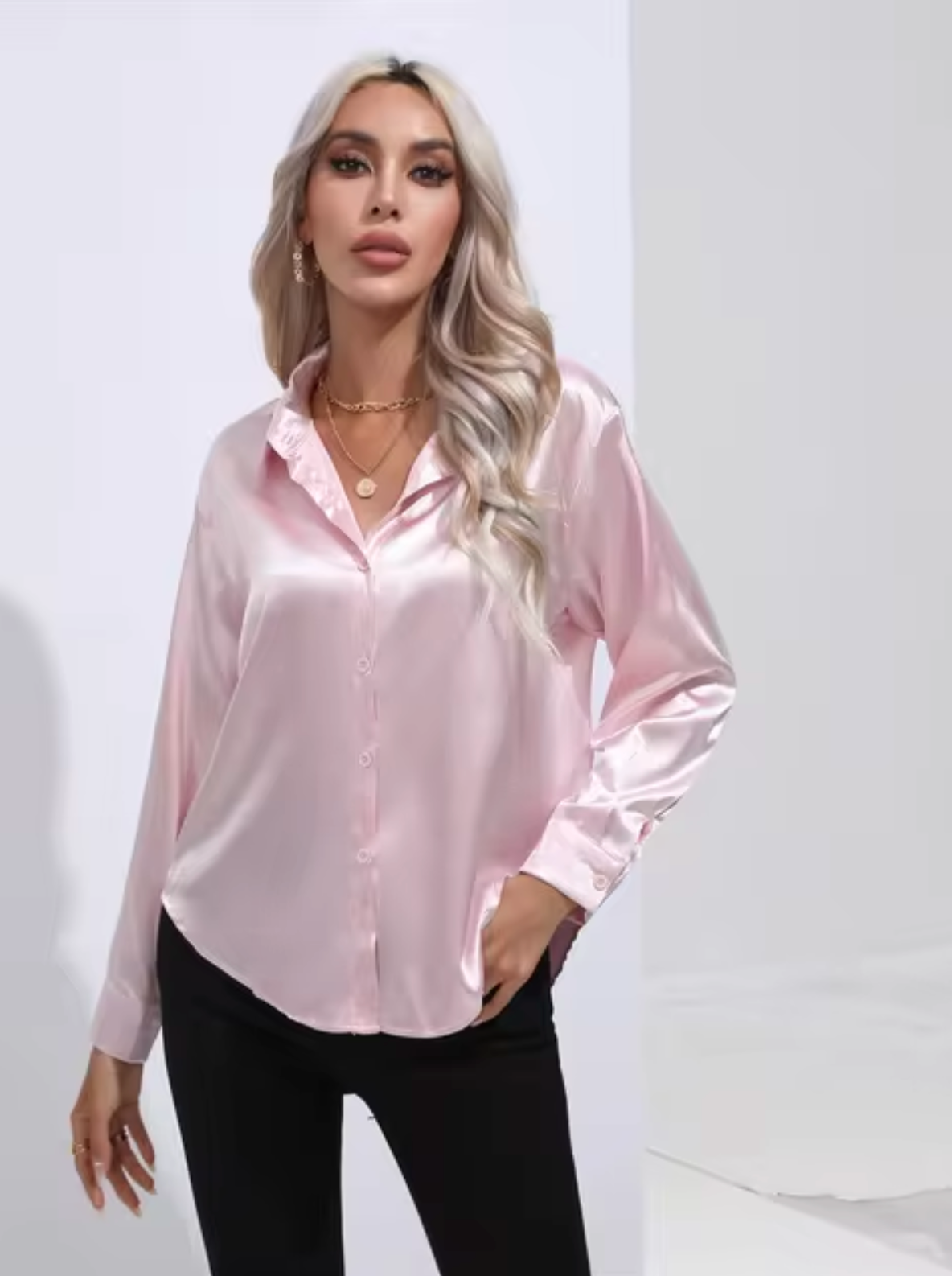 Annika - Satin Long Sleeve Blouse