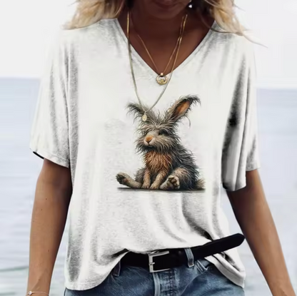 Rochel – White T-shirts with Rabbit Print