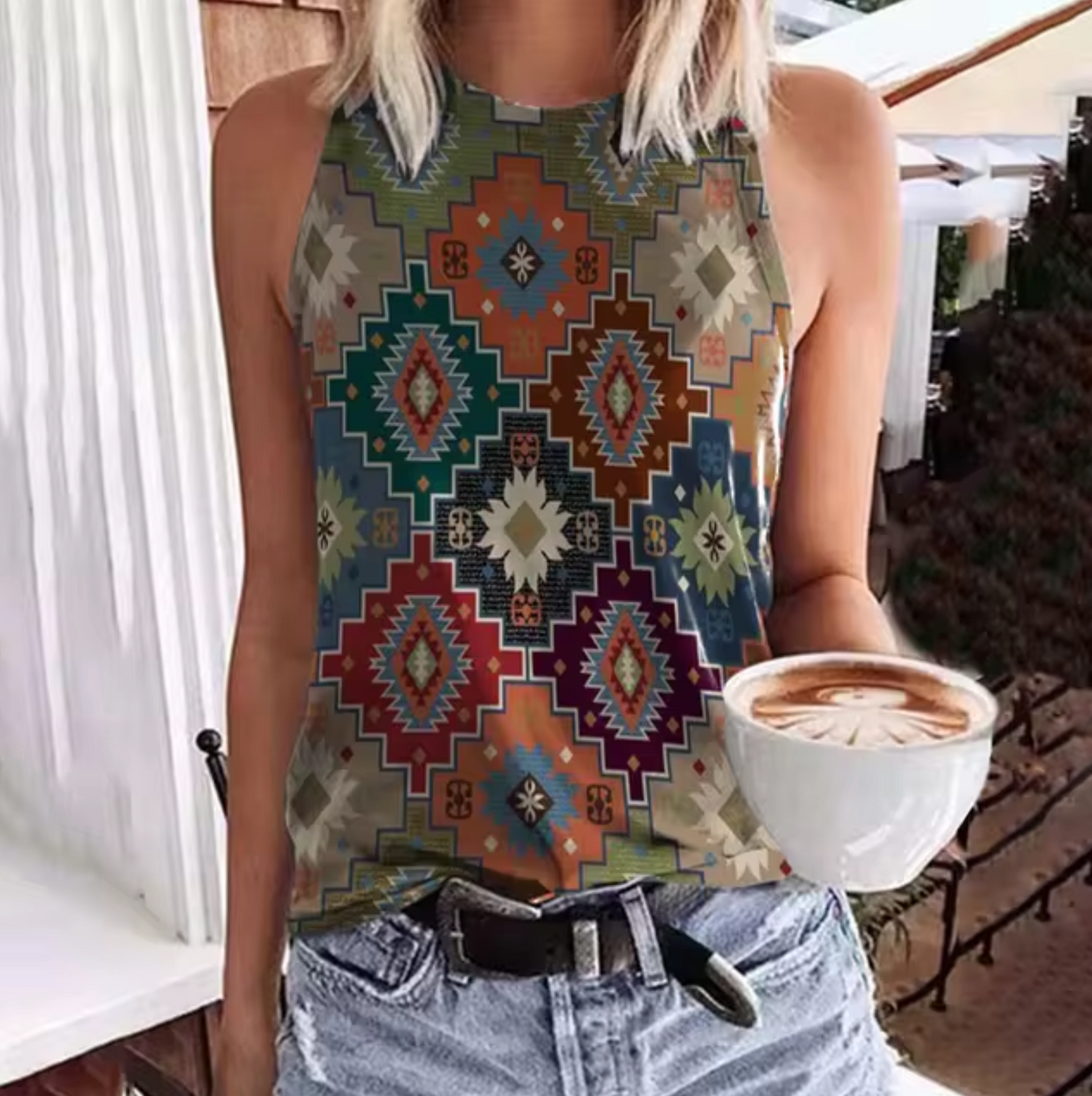 Minnie - Ethnic Print Sleeveless Top