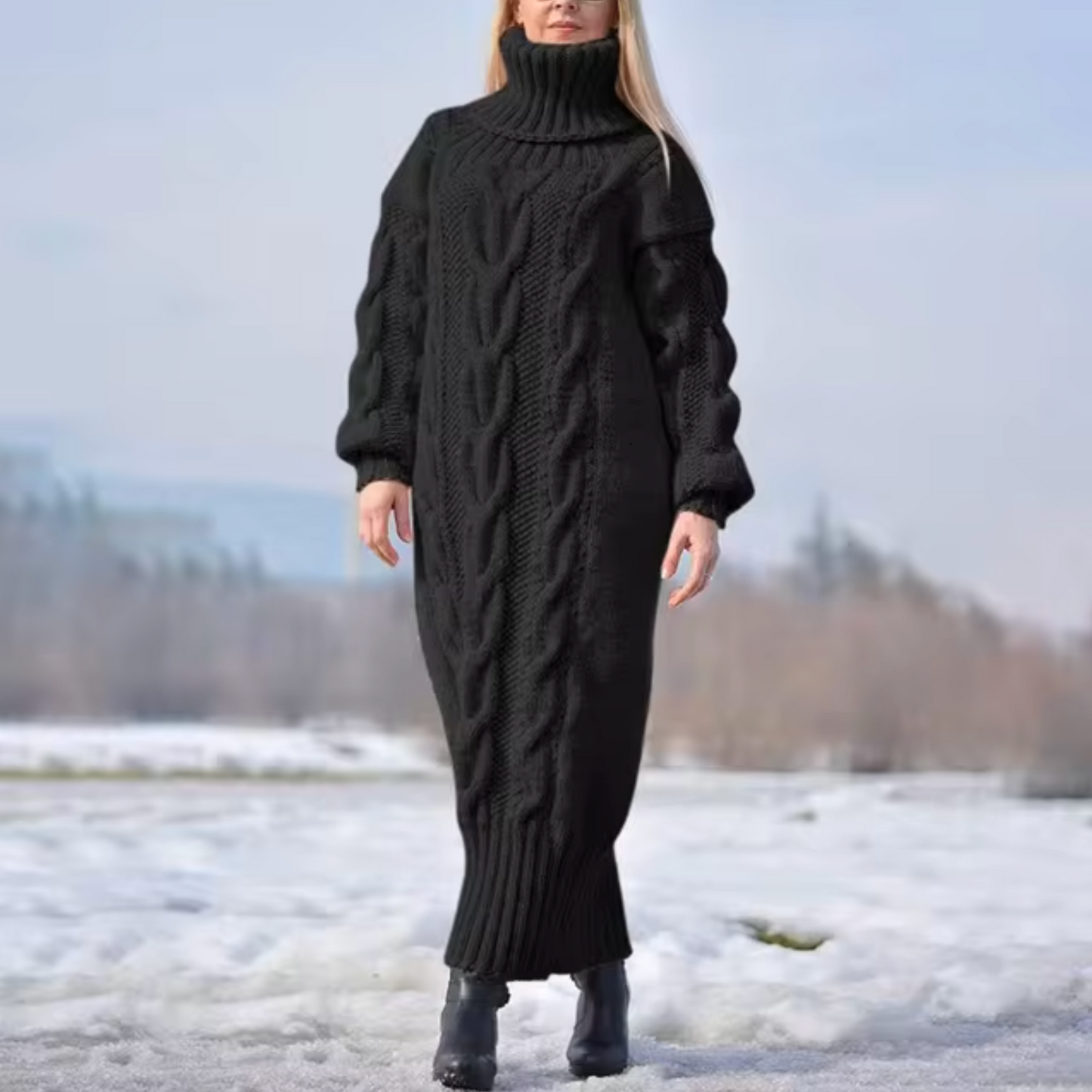 Eulonda – Turtleneck Long Sweater Dress