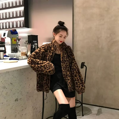 Breigh – Leopard Print Zip Up Fur Jacket