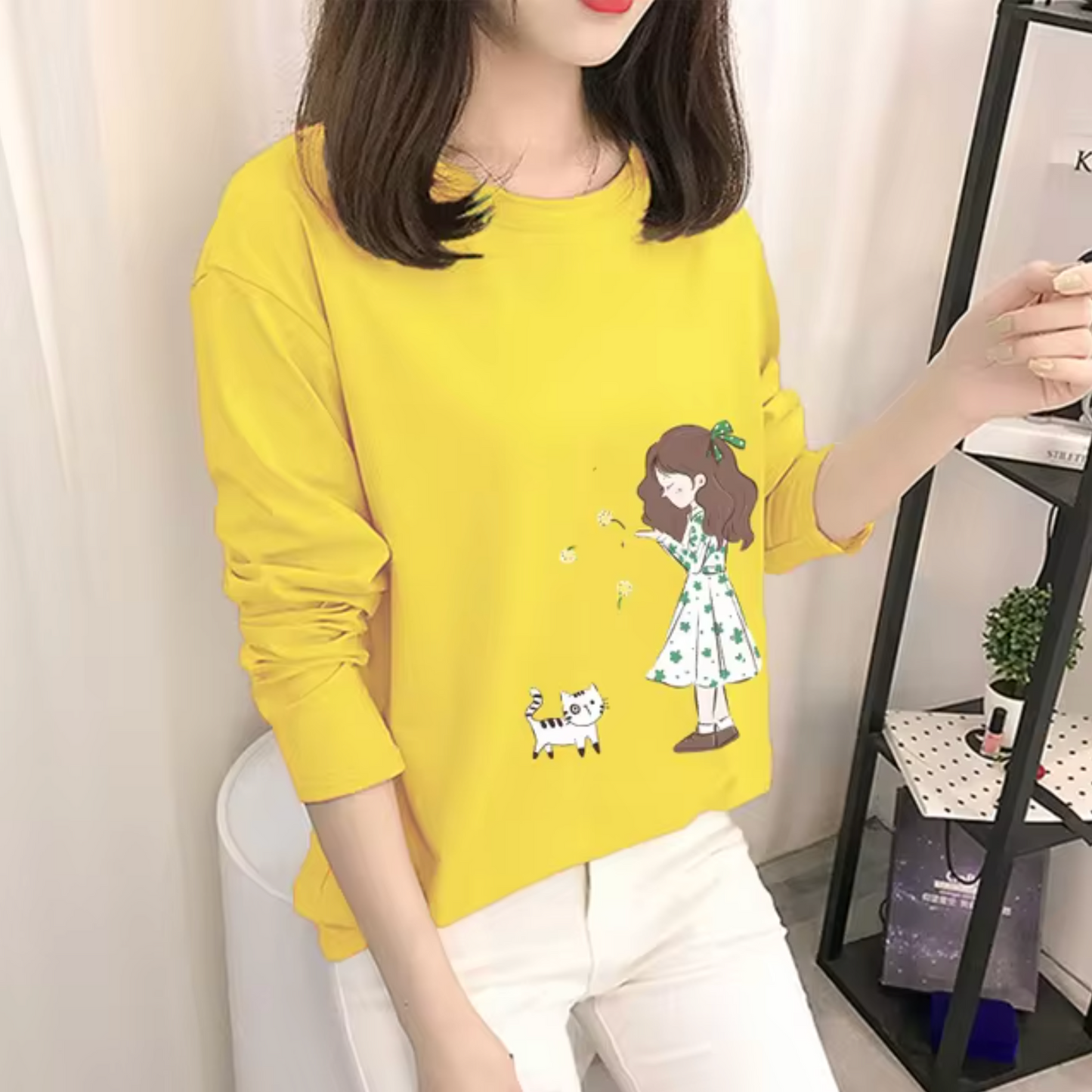 Charm - Cotton Yellow Long-sleeved Shirt