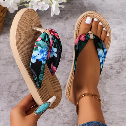 Vina - Floral Wedge Slippers