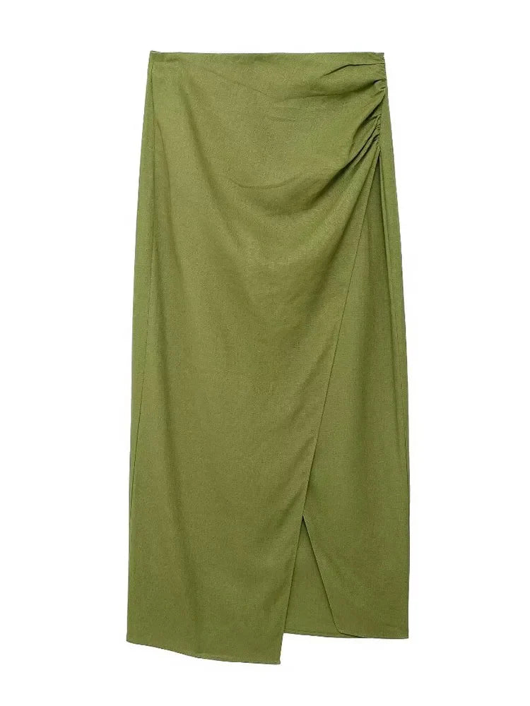 Marita – Long Asymmetric Linen Skirt with Slit