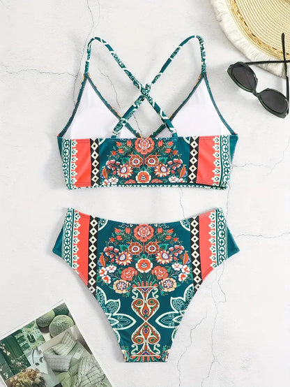 Flora – Ethnic Style Crisscross Two-Piece Bikini Set