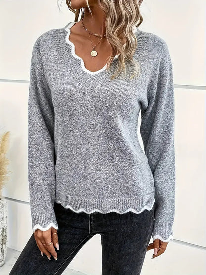 Alexa – Scalloped Neckline Knitted Sweater