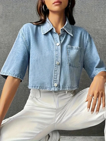 Alivia – Stylish Cropped Cotton Denim Shirt