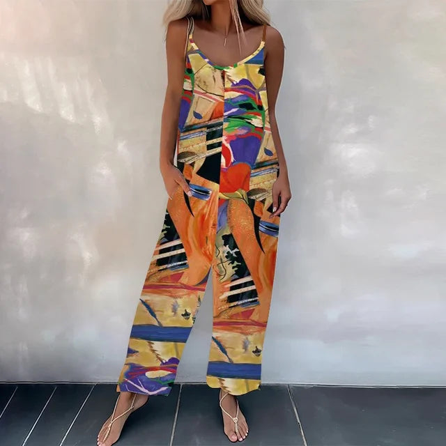 Cindy - Sleeveless Printed Loose Jumpsuit