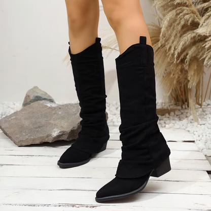 Adabelle – Knee-High Low Heel Pleated Boots