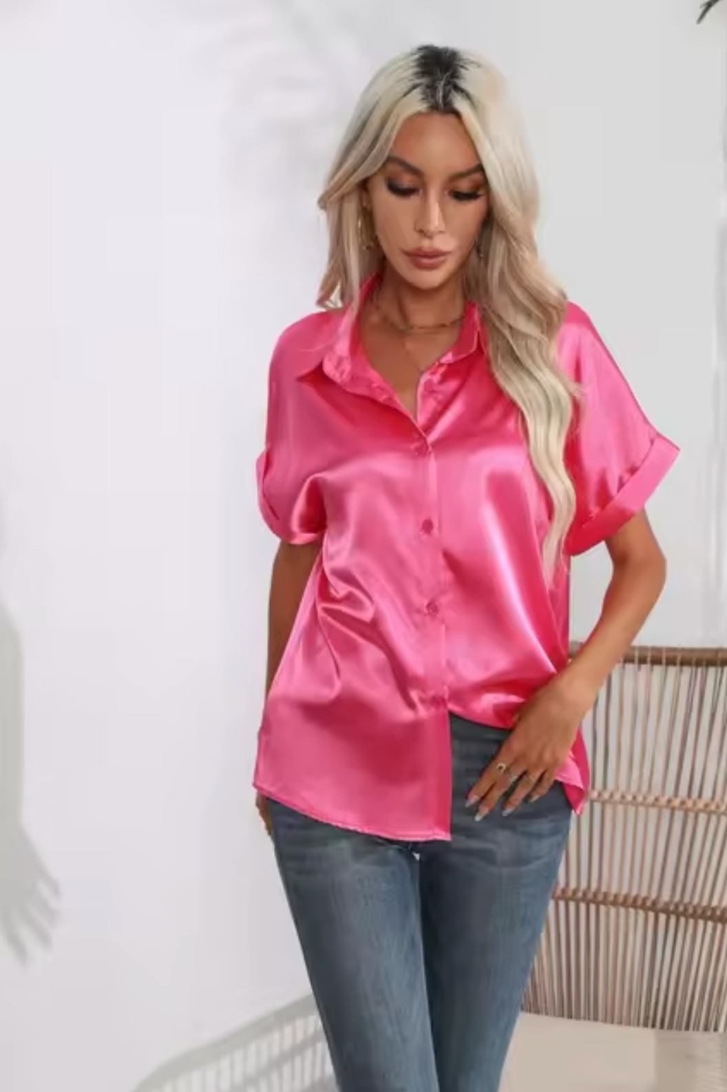 Ria – Satin Short Sleeves Blouse