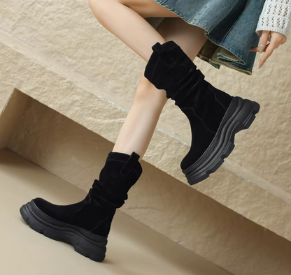 Aerith – Leather Thick Heels Platform Boots