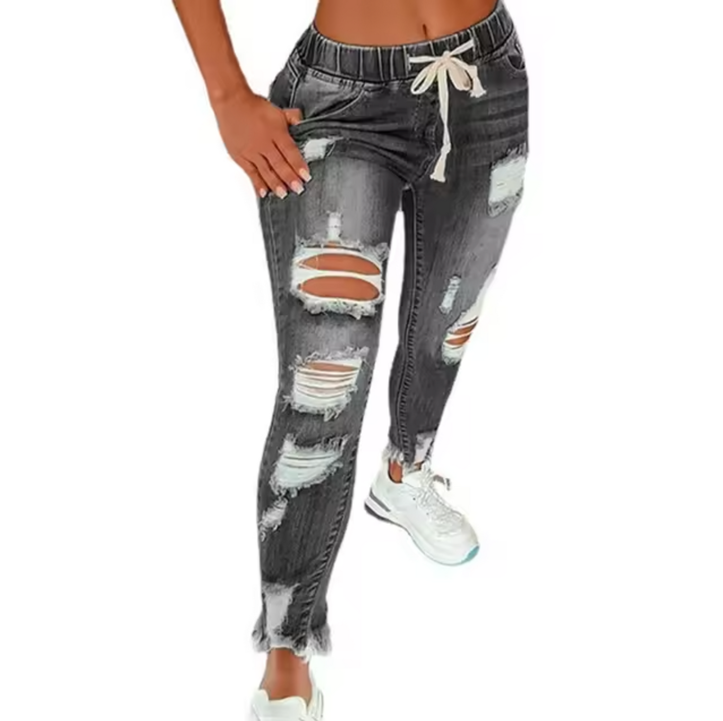 Azura - Ripped Cotton Denim Jeans