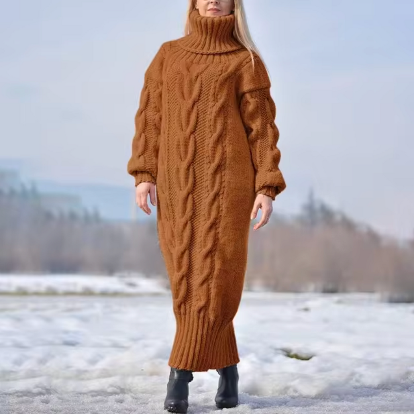 Eulonda – Turtleneck Long Sweater Dress