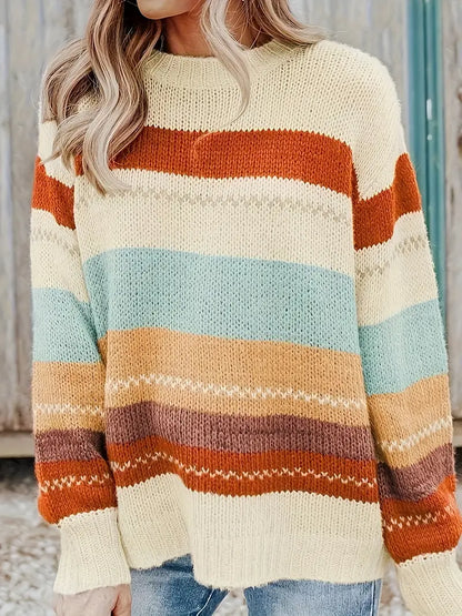 Gloria - Knitted Striped Round Neck Sweater