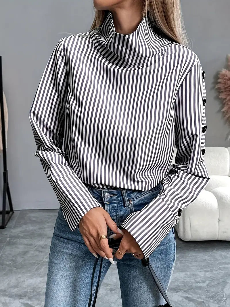 Sigrid – Striped High Neck Blouse