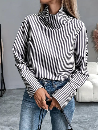 Sigrid – Striped High Neck Blouse