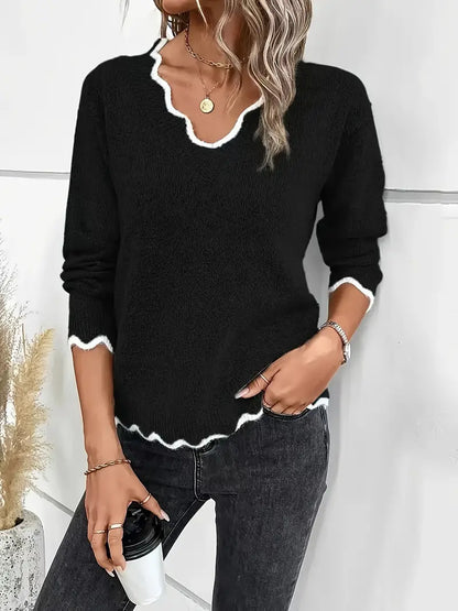 Alexa – Scalloped Neckline Knitted Sweater