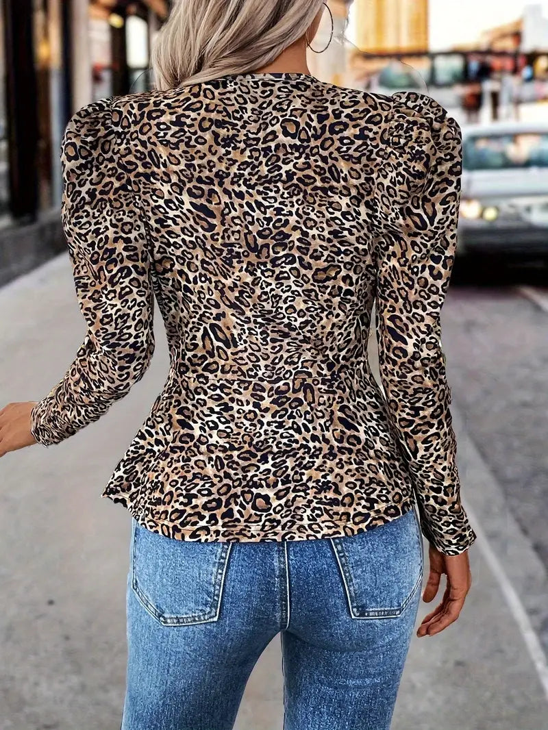 Ivy – Elegant Leopard Print Puff Sleeve Jacket