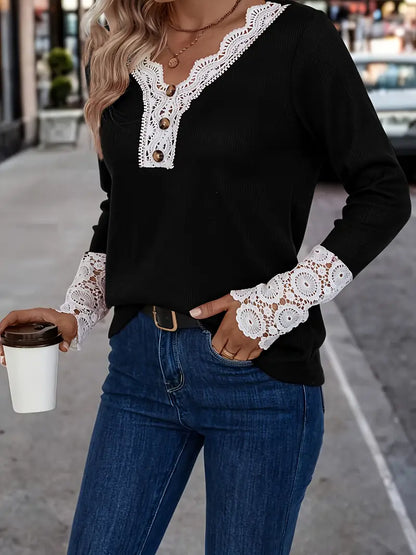 Janira – Lace V-neck Long Sleeves Top