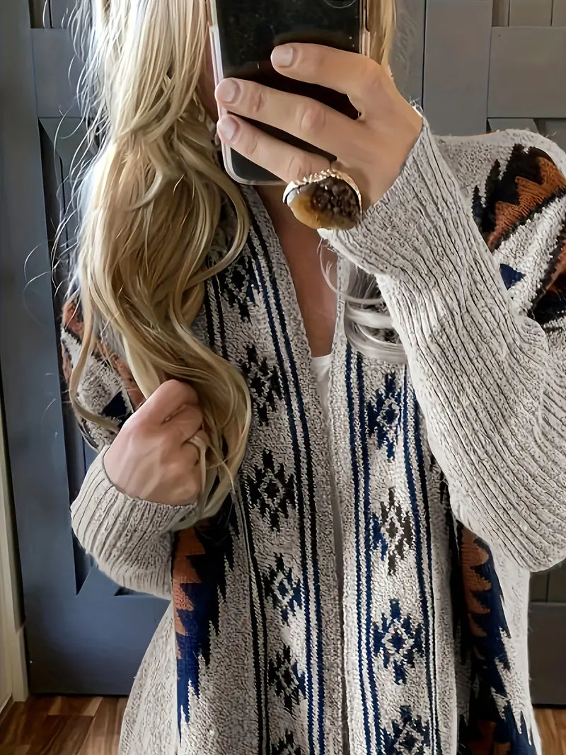 Susan - Knitted Ethnic Print Cardigan