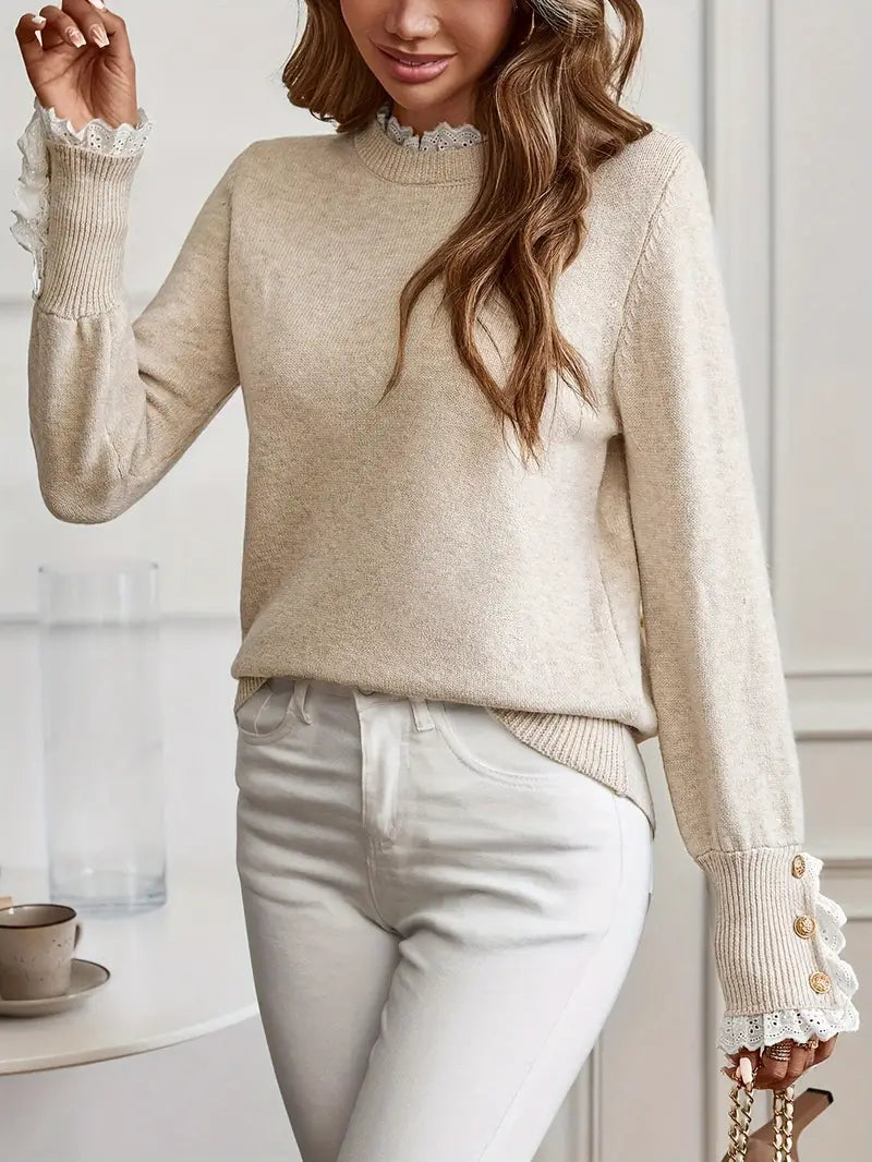 Chandra – Elegant Lace Trim Knitted Sweater