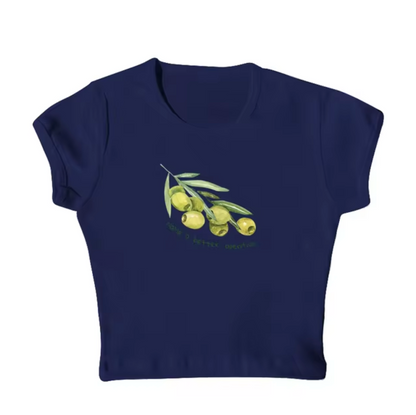 Carissa - Olive Print Crop Top Shirts