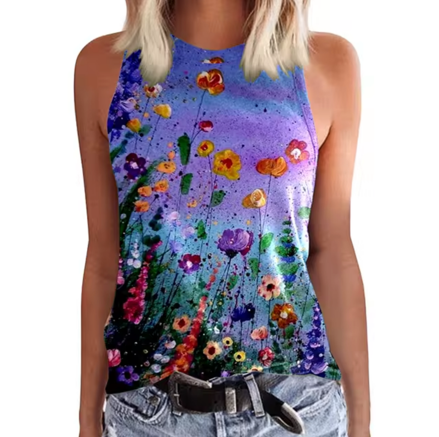 Minsy – Colorful Flowers Sleeveless Top