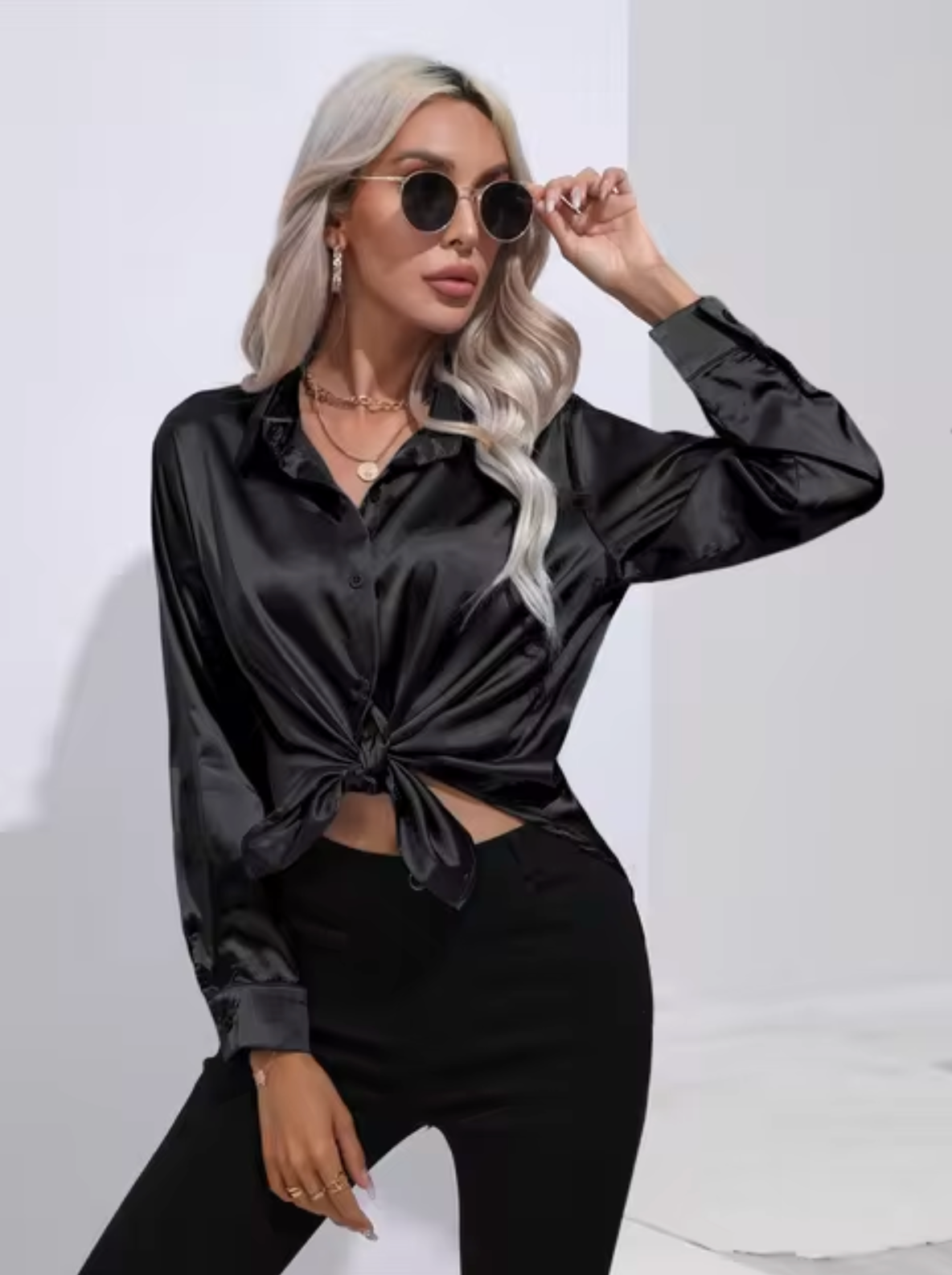 Annika - Satin Long Sleeve Blouse