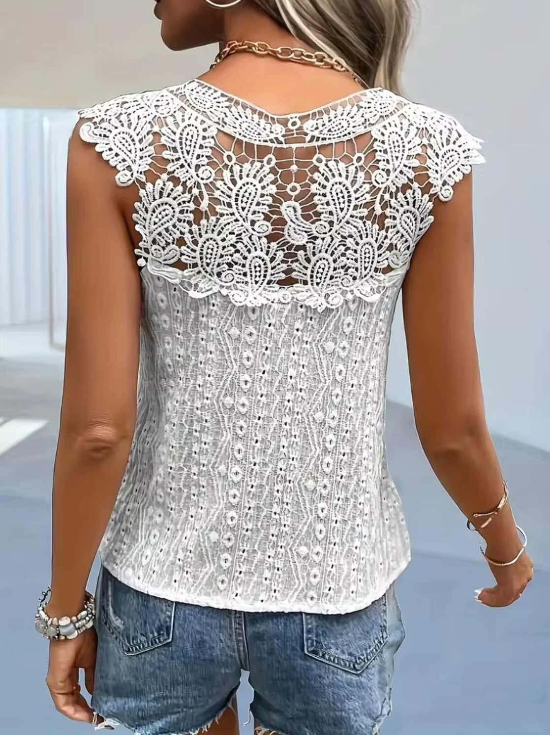 Shay - Sleeveless V-neck Lace Top