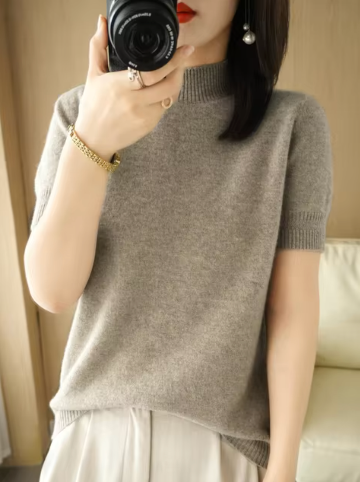 Nancy – Knitted Turtleneck Short Sleeved Sweater