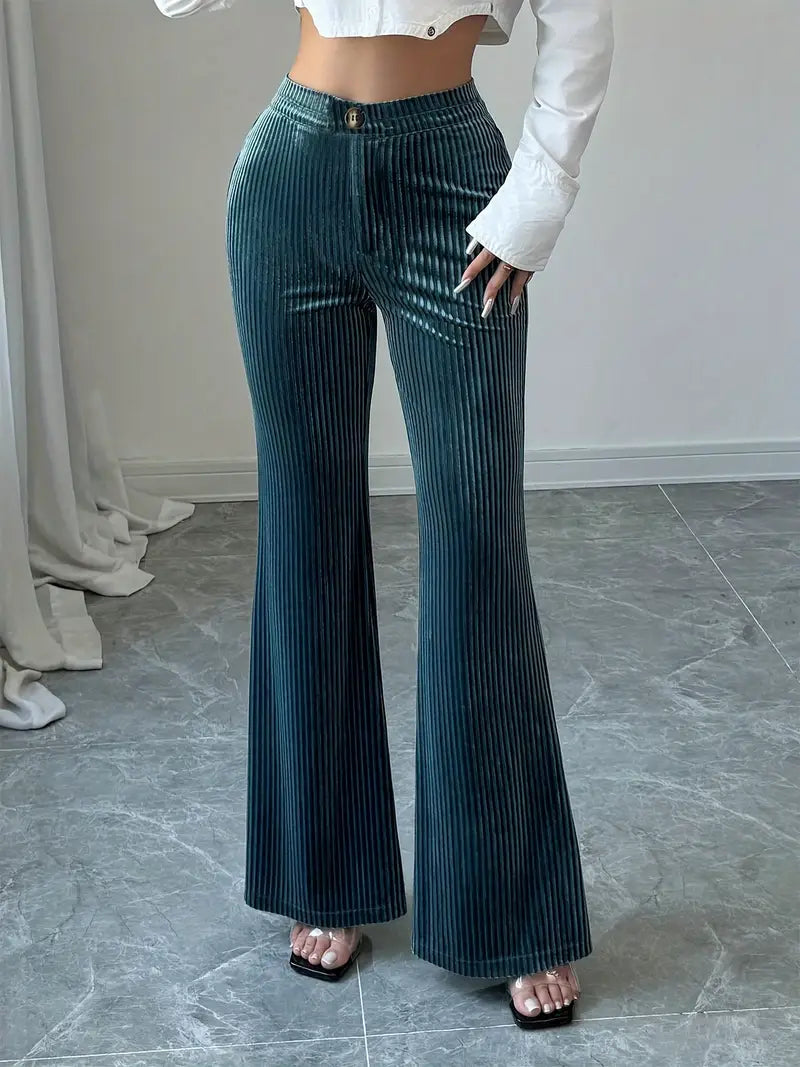 Cinta - High-waisted Velvet Flared Trousers