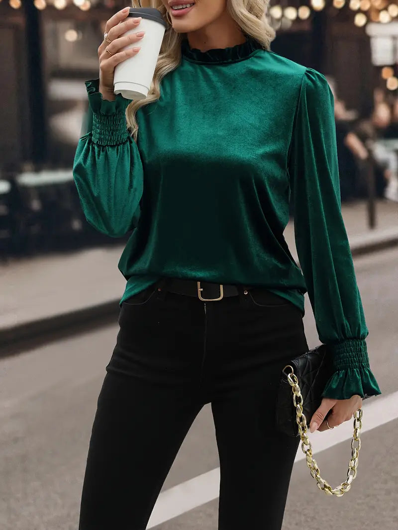 Vanelope – Velvet Ruffle Sleeves Top