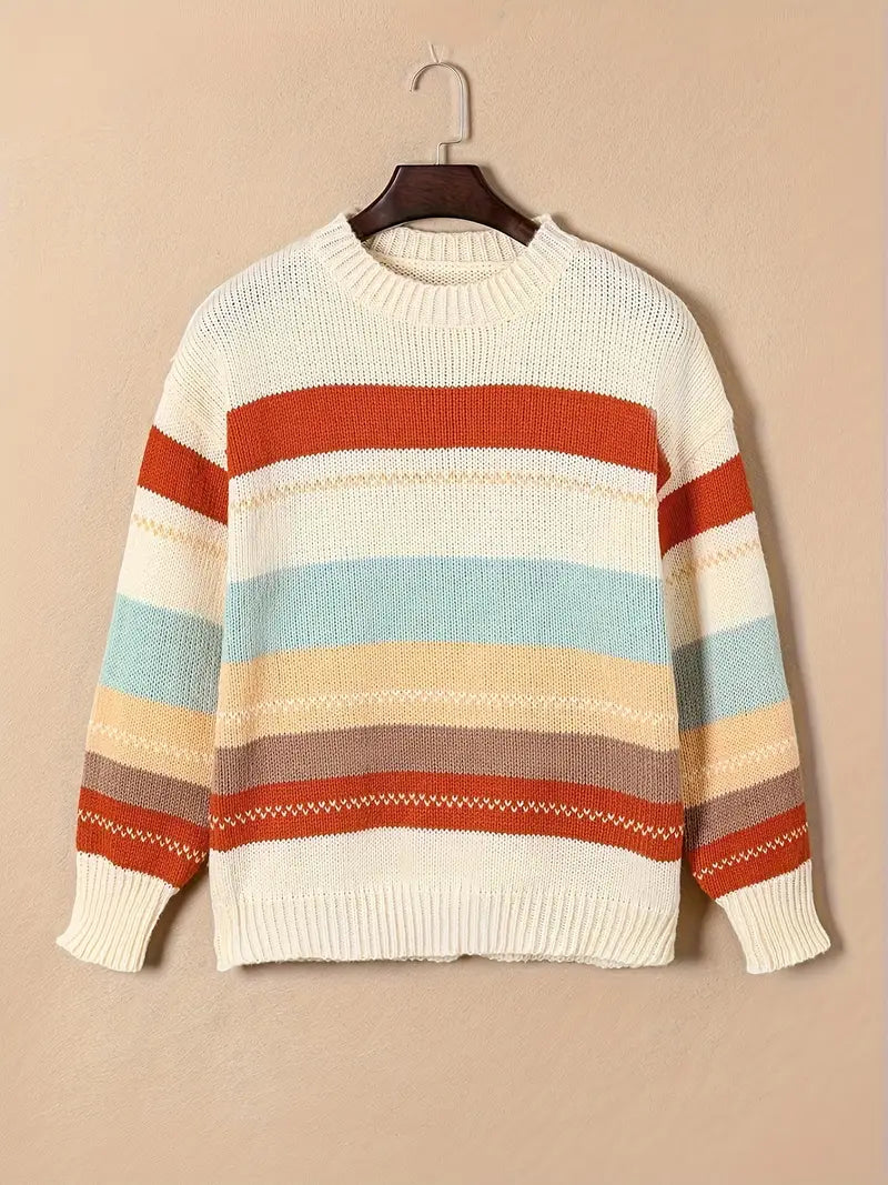 Gloria - Knitted Striped Round Neck Sweater