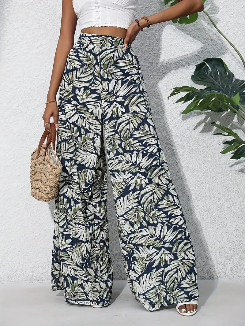 Fritzi – Leaf Print Wide Leg Trousers