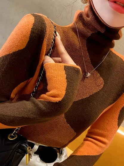 Charu - Color-block Turtleneck Knitted Sweater