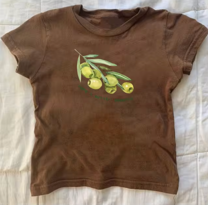 Carissa - Olive Print Crop Top Shirts